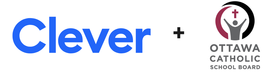 Designed image of the Clever logo and the Ottawa Catholic School Board logo.